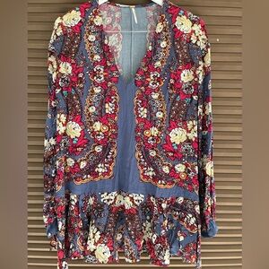 NWOT Free People Long Sleeve Multicolor V-Neck Blouse